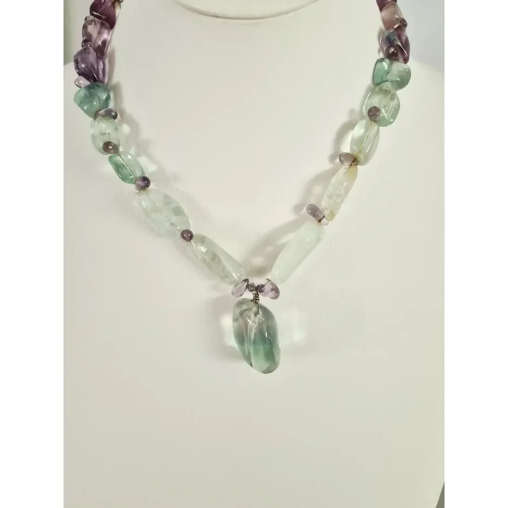 Beaded Multi Stone Purple and Blue Glass Necklace